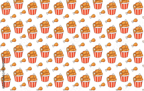 bucket of fried chicken, clipart, illustration for backgrounds and textures, pattern
