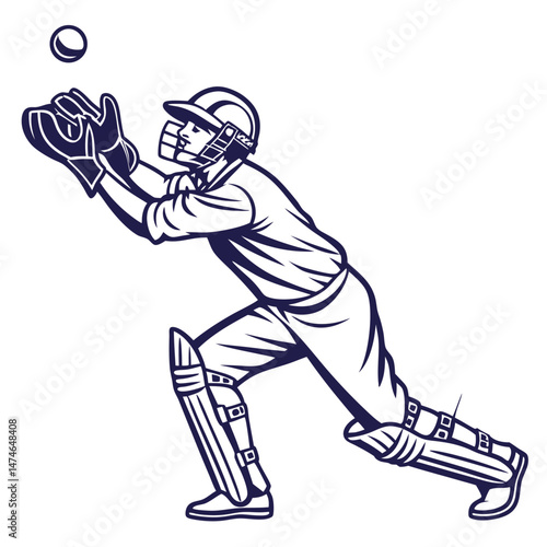 Vector Illustration of a Cricket Wicketkeeper Catching the Ball – Sports Artwork
