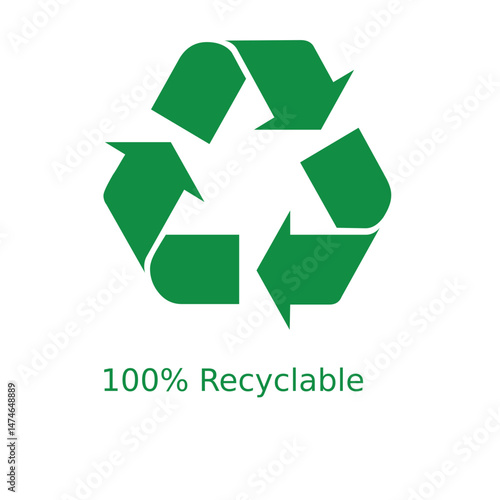 100% Recyclable Green Icon Vector Symbol
