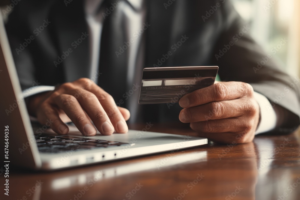Person using laptop and holding credit card for online transaction or shopping. Person using laptop and holding credit card for online transaction or shopping.