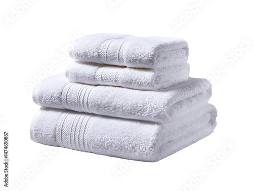 Stack of folded white towels on white isolated background.
