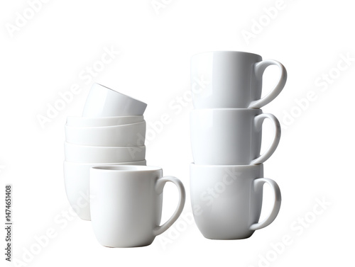 Wallpaper Mural Stacked white ceramic cups, white isolate background Torontodigital.ca