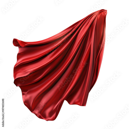Flowing red satin fabric element on transparent background