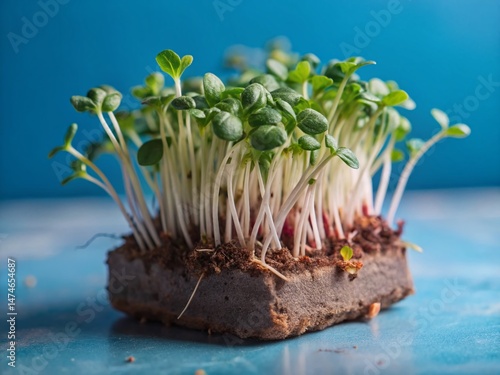 Watercress Microgreens Sprouting from Single Leaf - Sustainable Food Photography