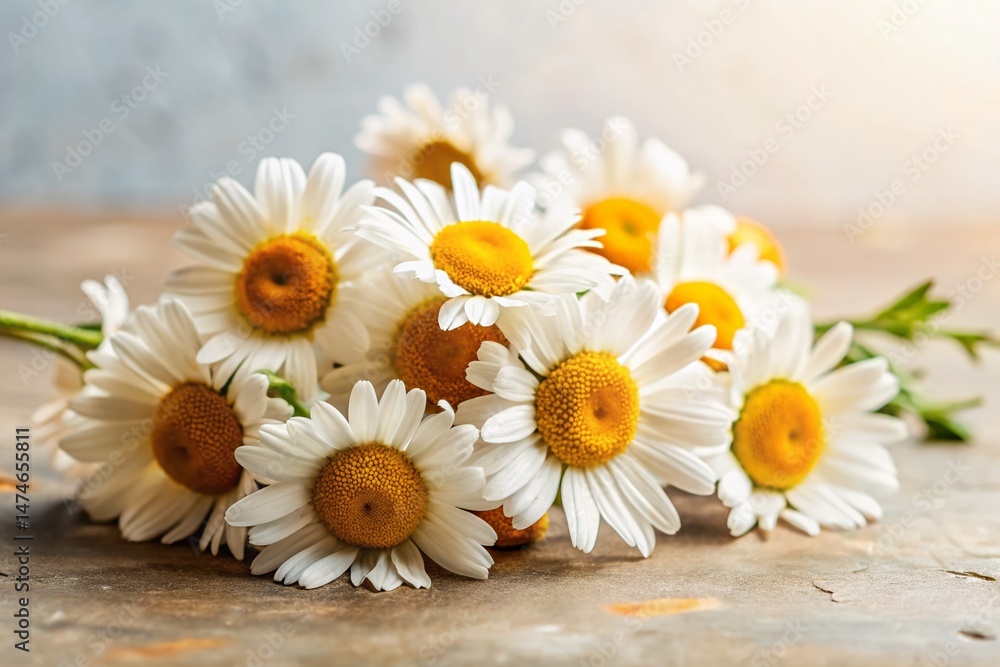 Fototapeta premium White Daisies on Grunge Grey Background - Copy Space Stock Photo