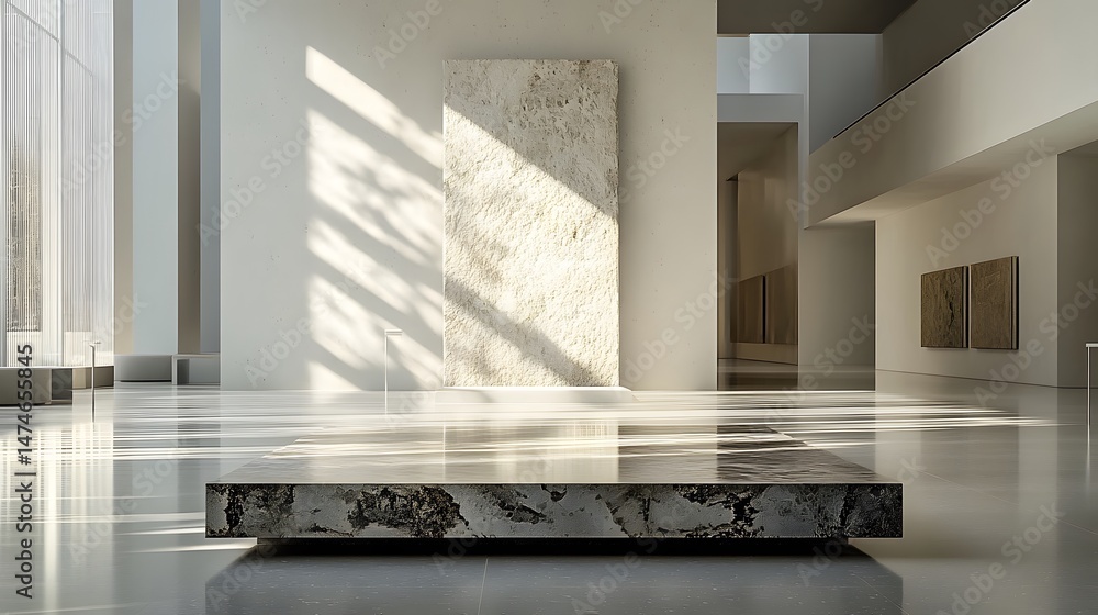 Obraz premium A minimalist podium design made from polished stone in a museum
