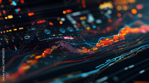 Abstract Data Visualization: Dynamic Waveforms and Digital Landscape