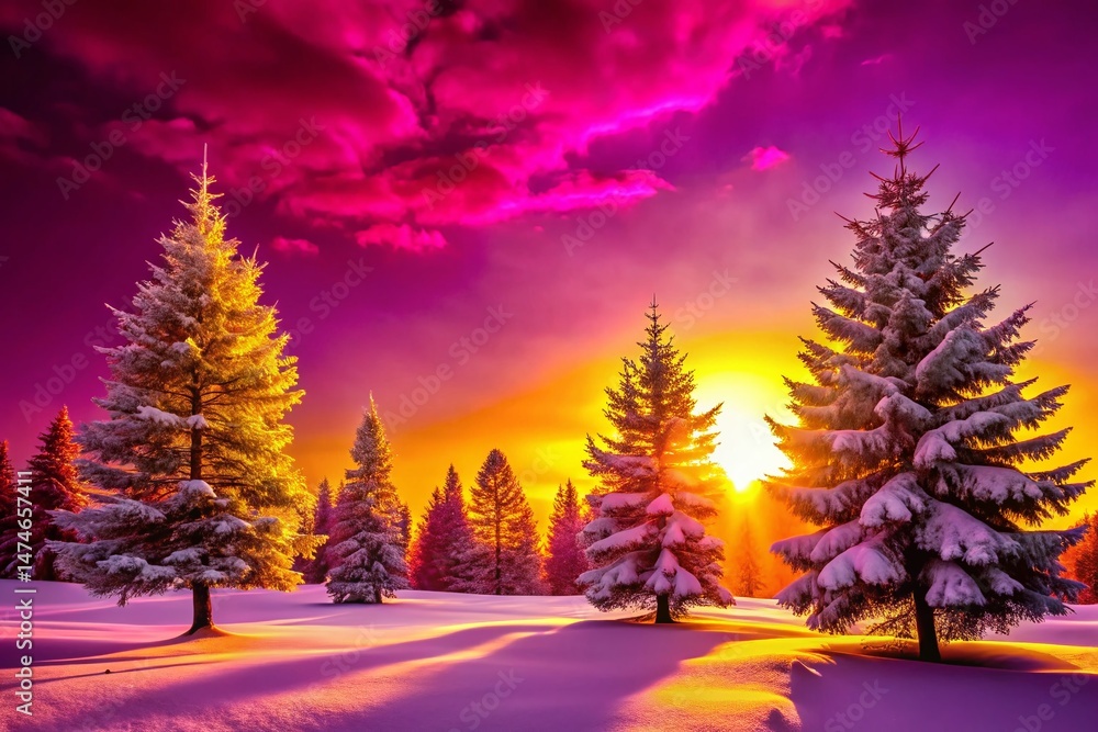 Fototapeta premium Winter Wonderland: Majestic Snow-Covered Trees in a Frozen Forest
