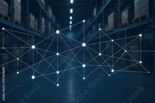 AI Warehouse Logistics Interface. Futuristic digital interface showing AI-controlled warehouse and delivery system in neon style.