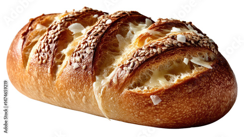 Golden Crust Bread: A beautifully baked loaf, with a golden-brown crust, inviting texture, and tempting allure, ready for culinary indulgence.