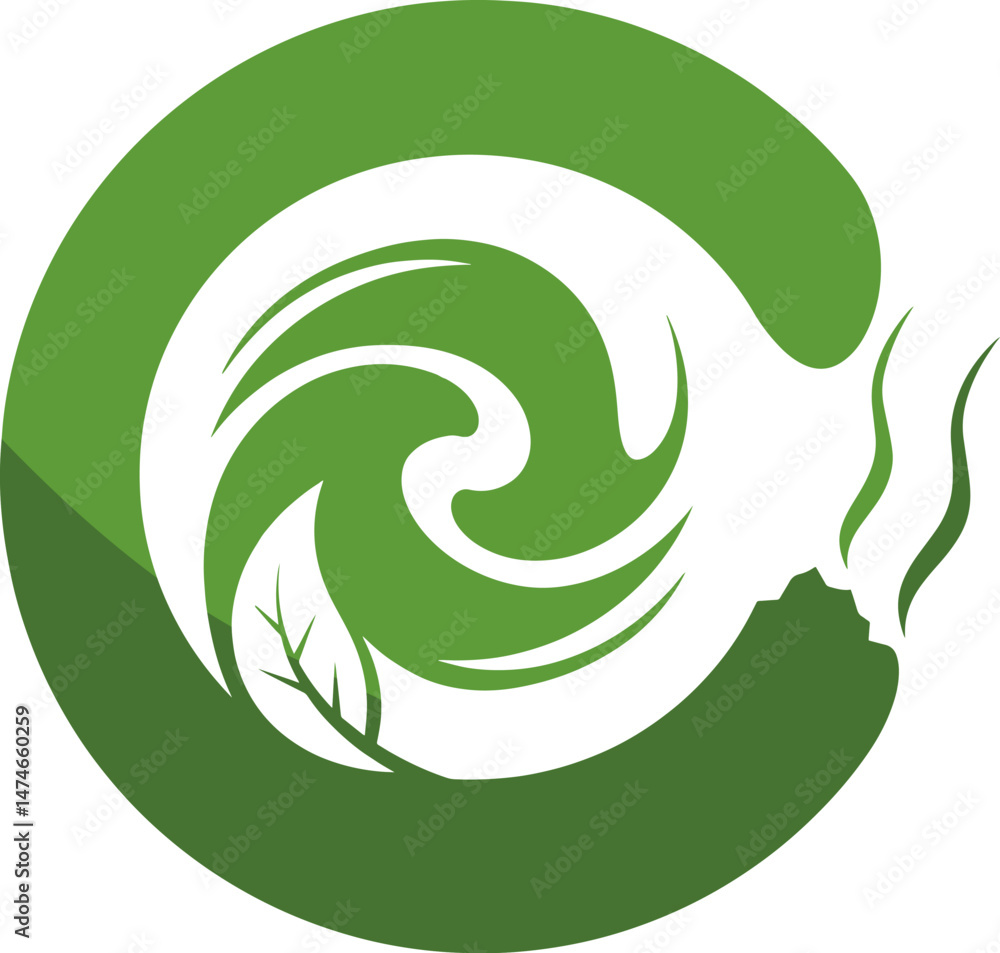 Fototapeta premium Eco awareness round symbol with leaf and swirl for natural product design. Greenwashing, sustainable living and earth responsibility. Isolated transparent png element.