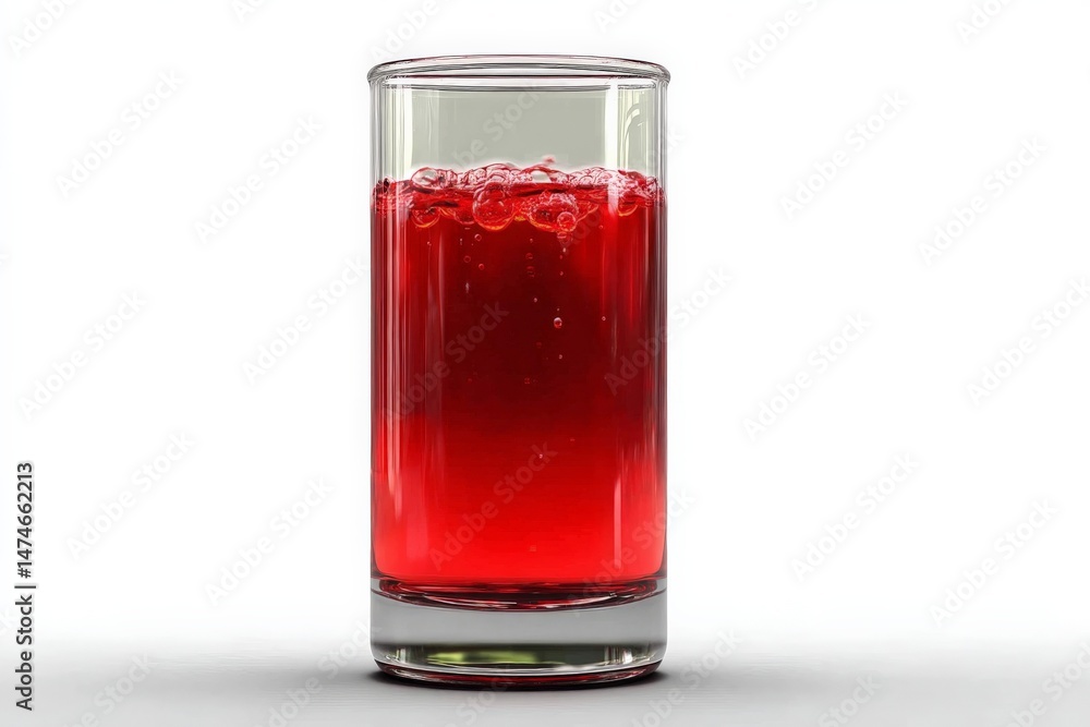 Colorful sparkling red beverage in clear glass with bubbles and vibrant hue placed on white background Colorful sparkling red beverage in clear glass with bubbles and vibrant hue placed on white background