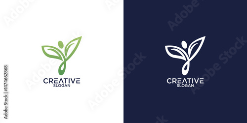 leaf and person logo simple design vector	
