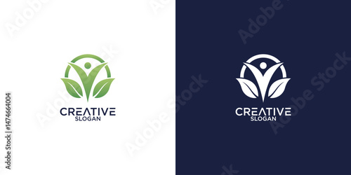 leaf and person logo simple design vector	