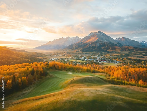 Autumn Sunrise Over Mountain Town Golf Course