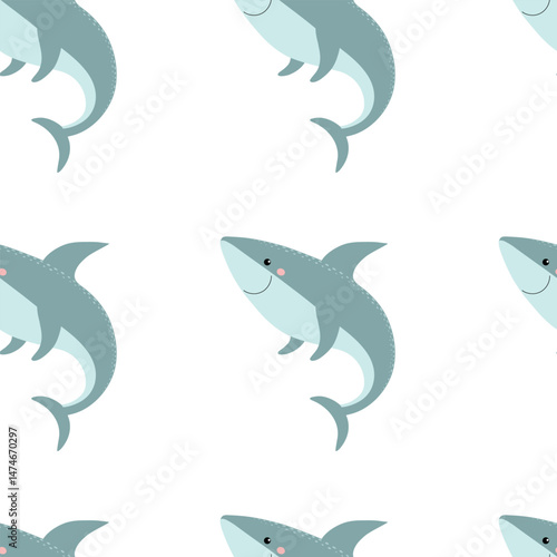 Seamless pattern with cute shark