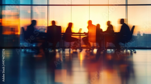 Silhouette Business Meeting at Sunset: Team Collaboration and Corporate Success
