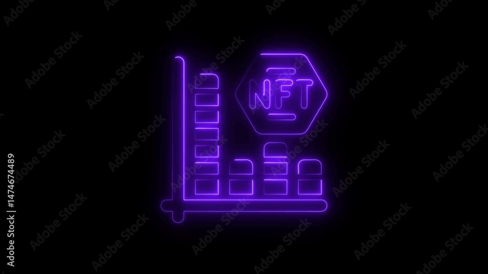 Animated neon light display of nft cryptocurrency market graph on a black background Animated neon light display of nft cryptocurrency market graph on a black background