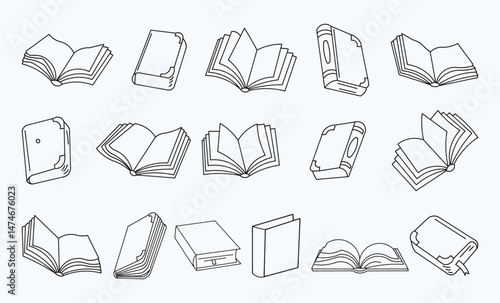 Print Book collection illustration, drawing, engraving, ink, line art, vector, icon