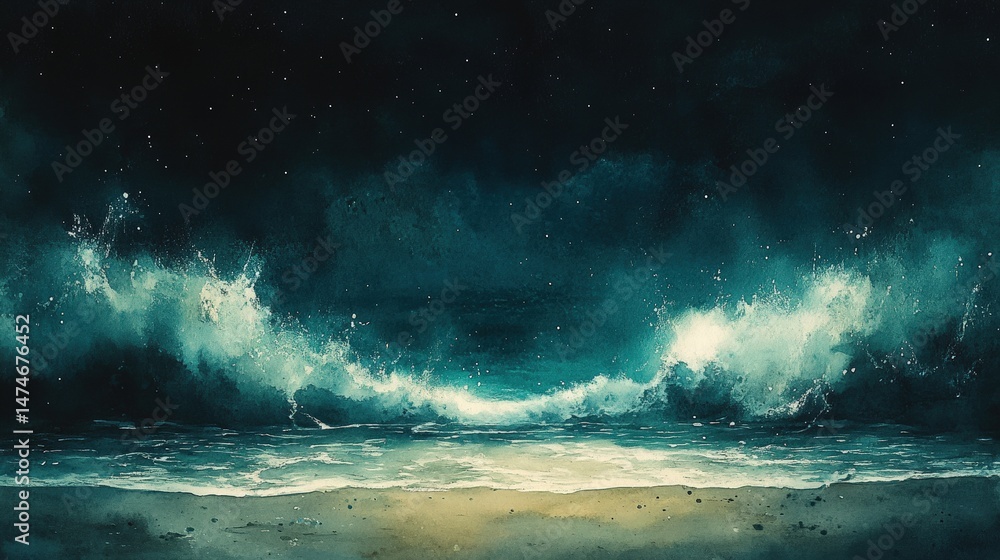 Dark ocean under a starlit sky with a bright star shining amidst the nighttime darkness Dark ocean under a starlit sky with a bright star shining amidst the nighttime darkness