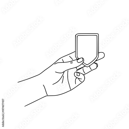 Hand Holding Military Badge, Line Drawing, Transparent Background  