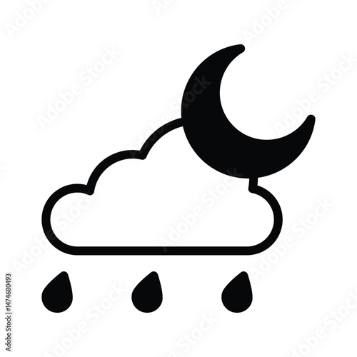 A crescent moon with rain droplets for rainy nighttime weather