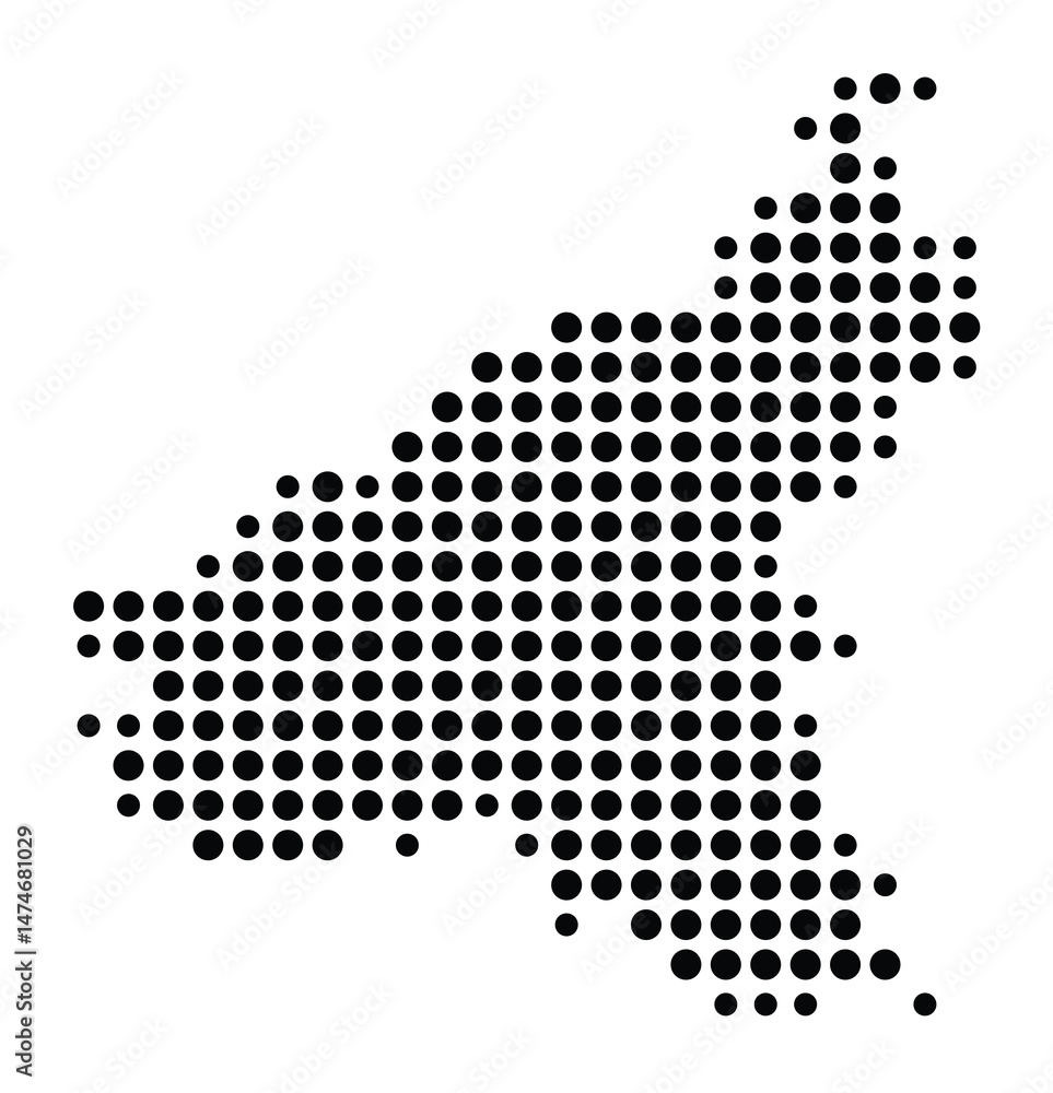 Symbol Map of the city Kreuzau (Nordrhein-Westfalen, Germany) showing the city with a pattern of just a few black dots