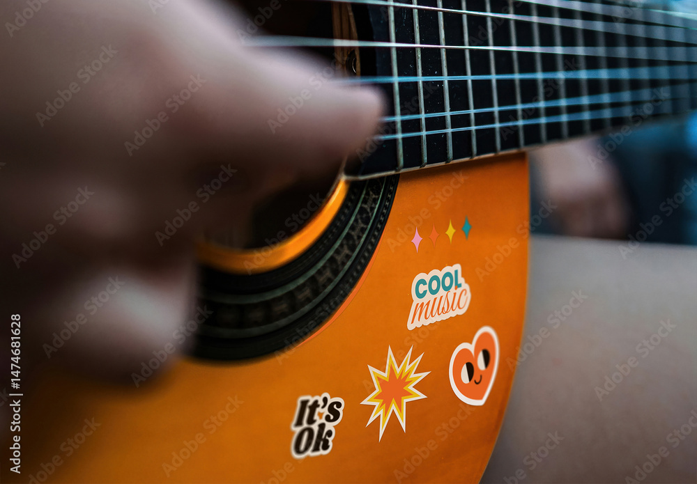 Creole Guitar Stickers Mockup Stock Template | Adobe Stock