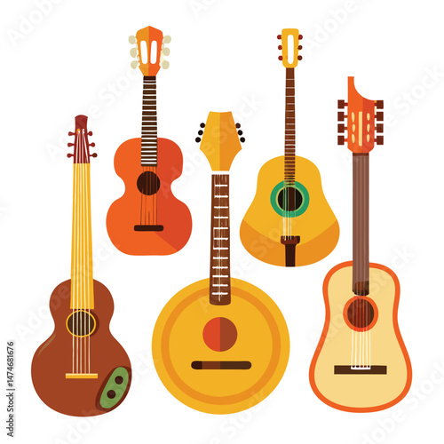 Six classic chord instrument isolated on white background