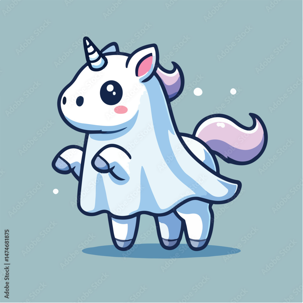 Fototapeta premium Cute Ghost Horse Standing Cartoon Vector Icon Illustration