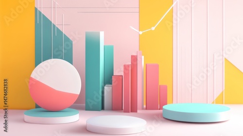 Abstract Pastel 3D Geometric Shapes Composition: A Visual Representation of Growth and Data Visualization