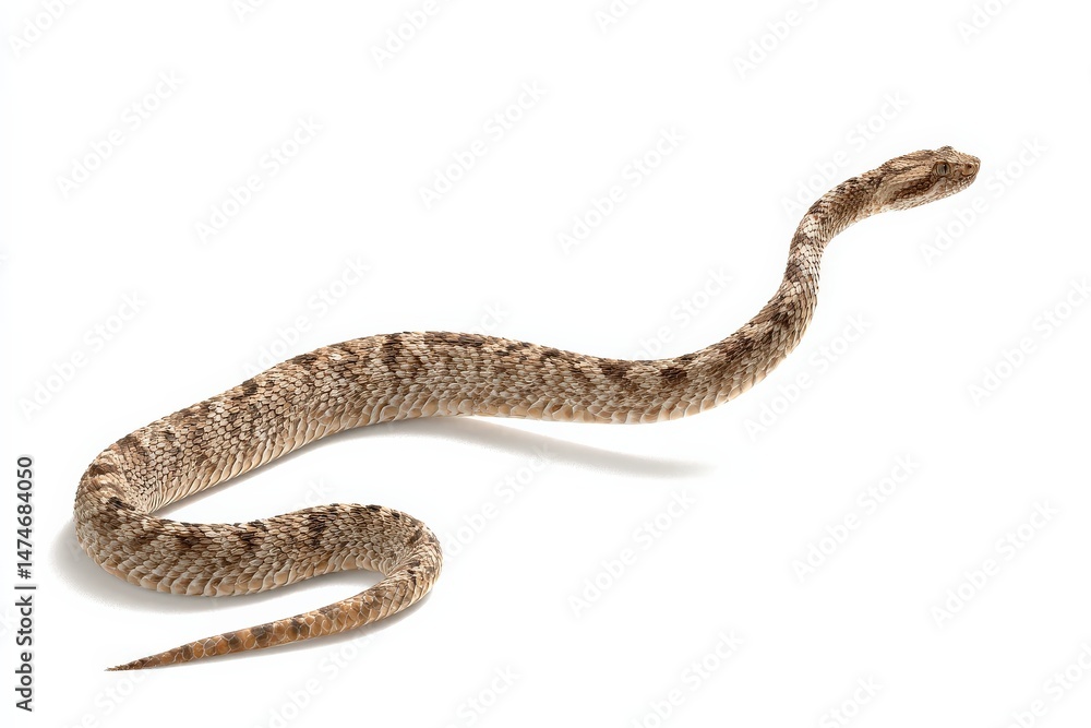 Fototapeta premium A light brown snake curves gracefully against a stark white background.