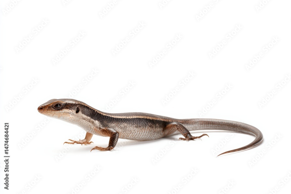 Fototapeta premium A sleek brown lizard, side profile, on a white background.