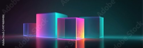Minimal Abstract 3D Shapes Glowing in a Dark Environment With an Eye-Catching Discount Code Displayed Prominently