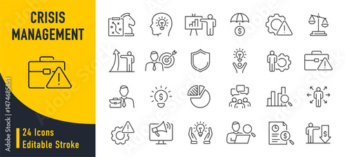 Crisis management web icon set in line style. Management, risk, business strategy, feedback, assessment, protection, crisis, collection. Vector illustration.