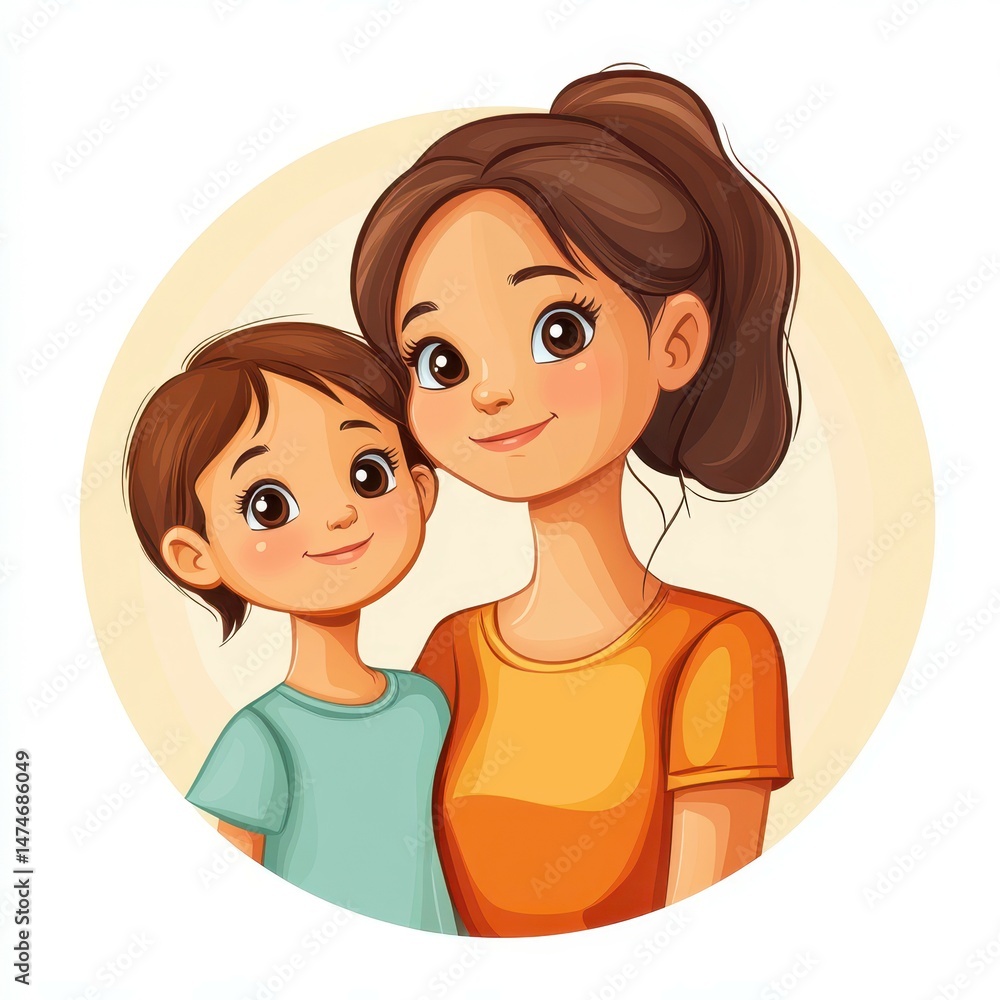Smiling mother and son portrait in casual attire with warm expressions against a soft background Smiling mother and son portrait in casual attire with warm expressions against a soft background