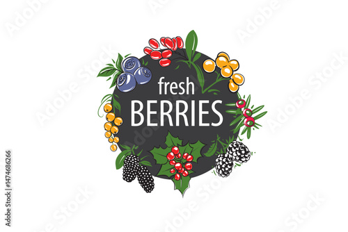 Vector logo with painted fresh berries.