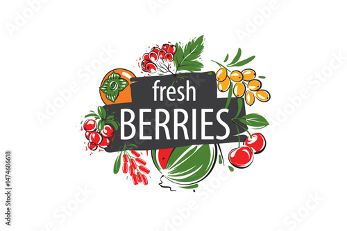 Vector logo with painted fresh berries.