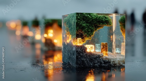 surreal world with abstract cube background generative ai,stock photo