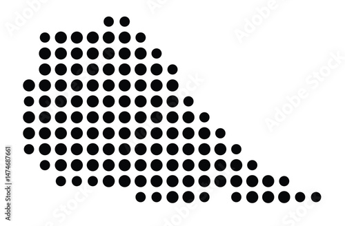 Symbol Map of the city Bischofsheim (Hessen, Germany) showing the city with a pattern of just a few black dots
