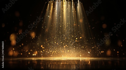 Award party stage golden stage glitter animation. stars, lights and particles. Luxury gold light star