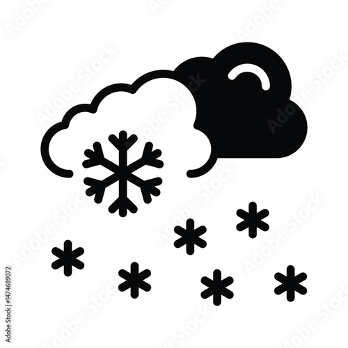 A cloud with snowflakes falling, symbolizing snowfall weather