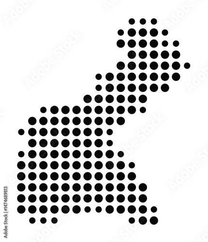 Symbol Map of the city Hochheim am Main (Hessen, Germany) showing the city with a pattern of just a few black dots