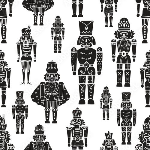 Christmas vector seamless Nutcracker pattern. Merry Christmas, New Year wrapping paper, wallpaper, ornament, vector illustration