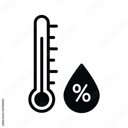 A thermometer and humidity symbol representing temperature and moisture levels