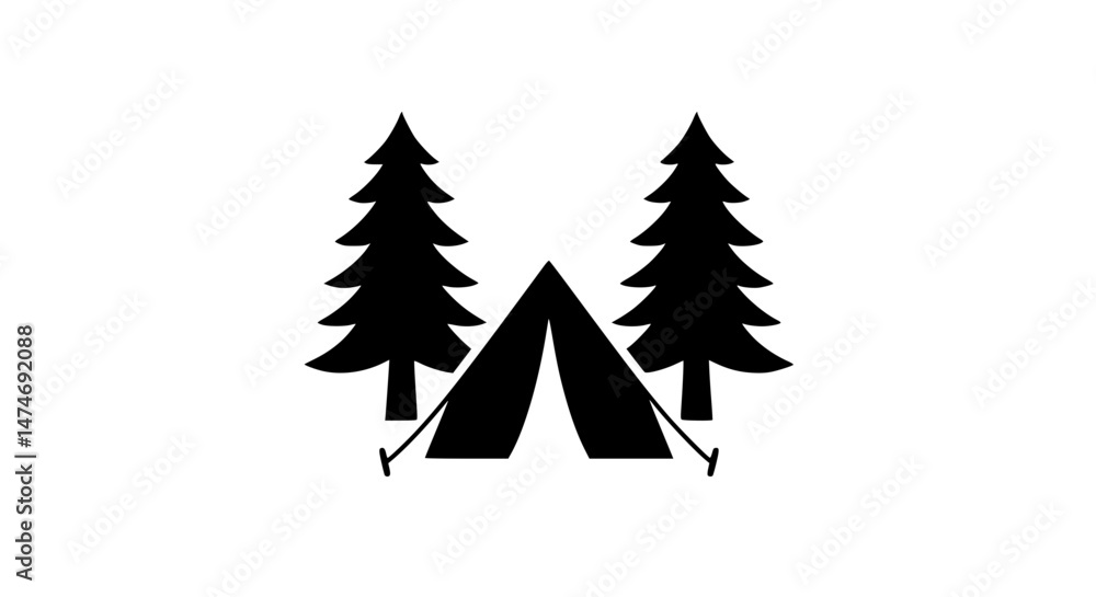Fototapeta premium Tent scene with trees black and white icon