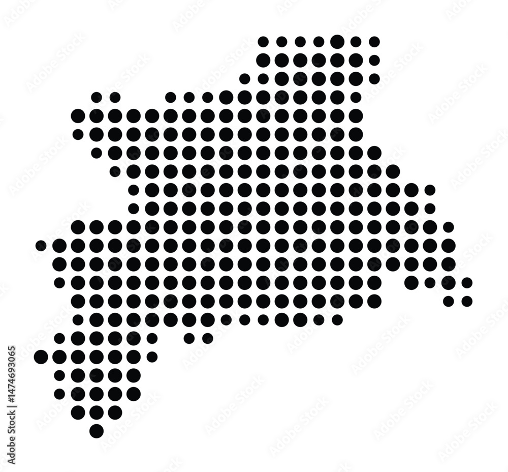 Symbol Map of the city Schwalmstadt (Hessen, Germany) showing the city with a pattern of just a few black dots