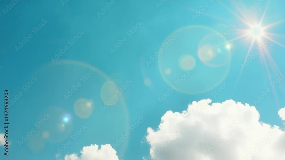 Bright sunny sky with lens flares and clouds. Bright sunny sky with lens flares and clouds.