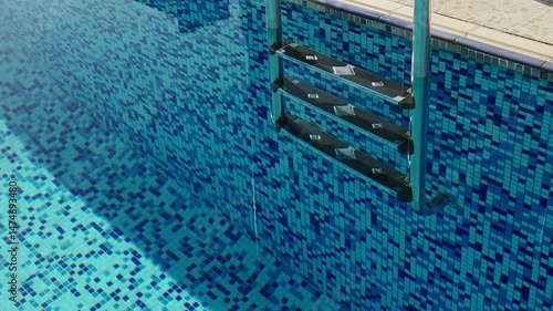 Calm clean water in swimming pool on sunny day. Relaxation concept