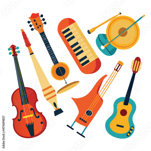 Six classic groove instrument isolated on white background